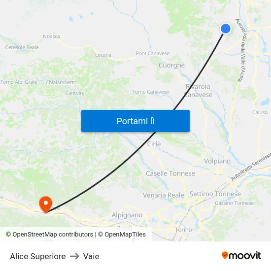 Alice Superiore to Vaie map
