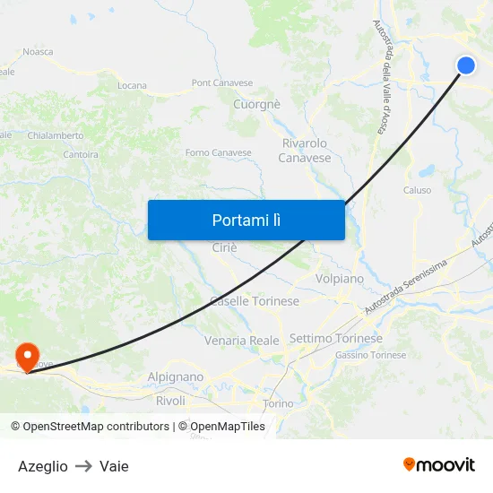 Azeglio to Vaie map