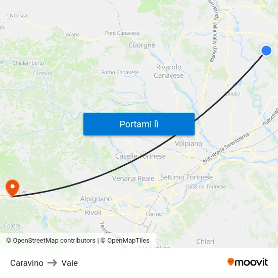 Caravino to Vaie map