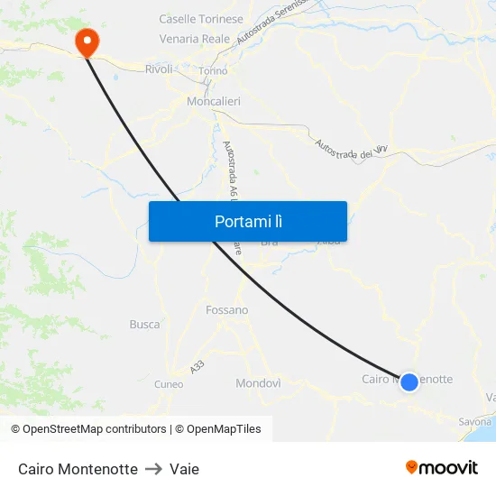Cairo Montenotte to Vaie map