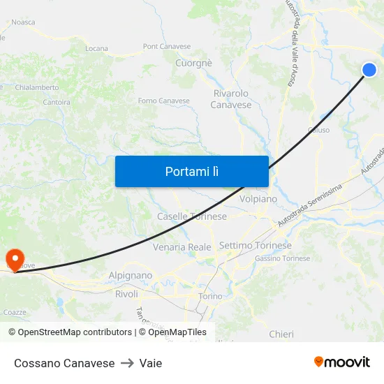 Cossano Canavese to Vaie map