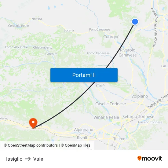 Issiglio to Vaie map