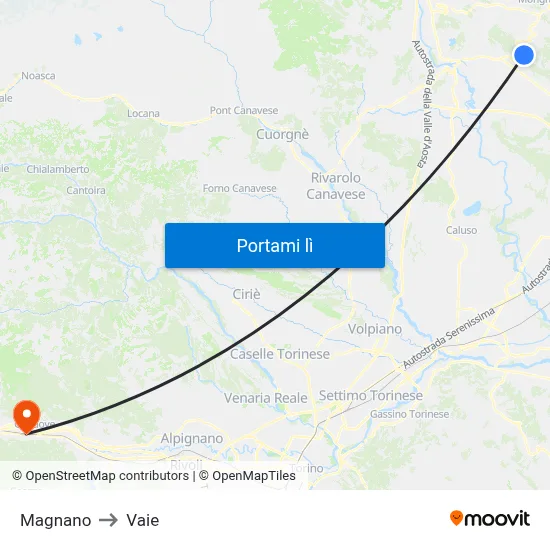 Magnano to Vaie map