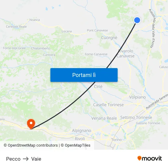 Pecco to Vaie map