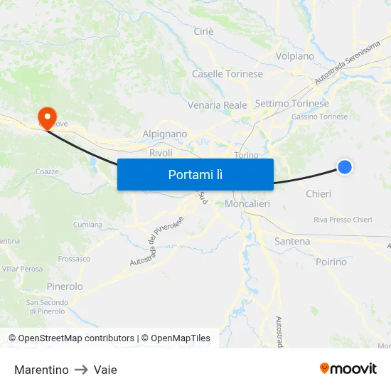 Marentino to Vaie map