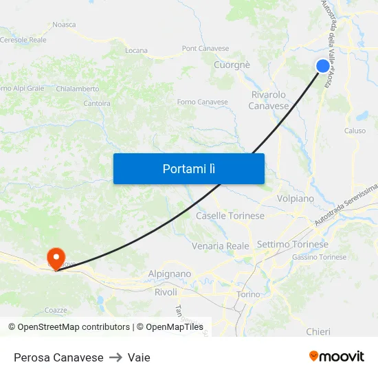 Perosa Canavese to Vaie map