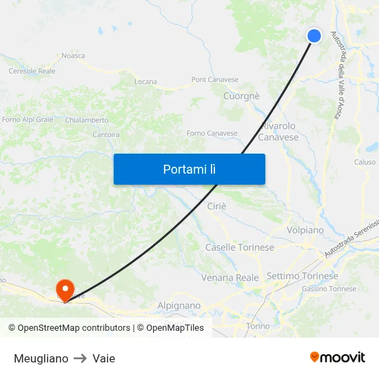 Meugliano to Vaie map
