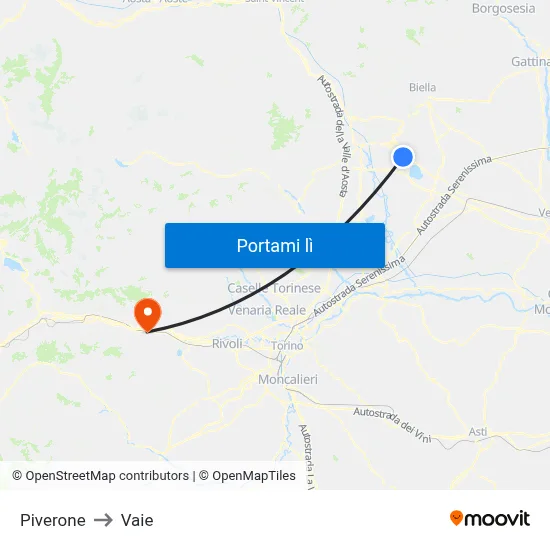 Piverone to Vaie map