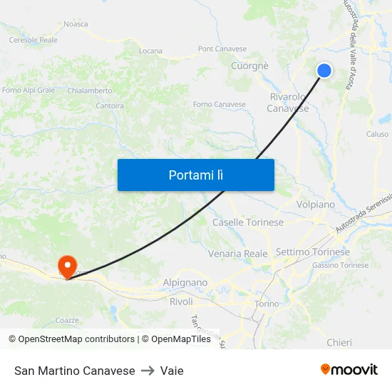San Martino Canavese to Vaie map