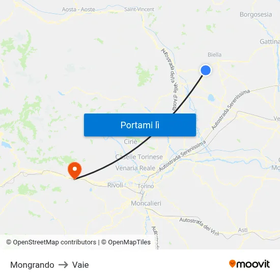 Mongrando to Vaie map