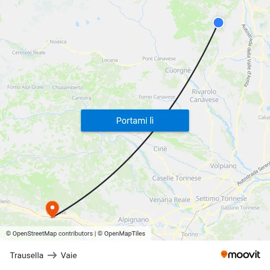Trausella to Vaie map