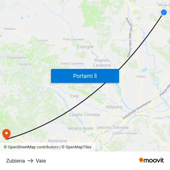 Zubiena to Vaie map