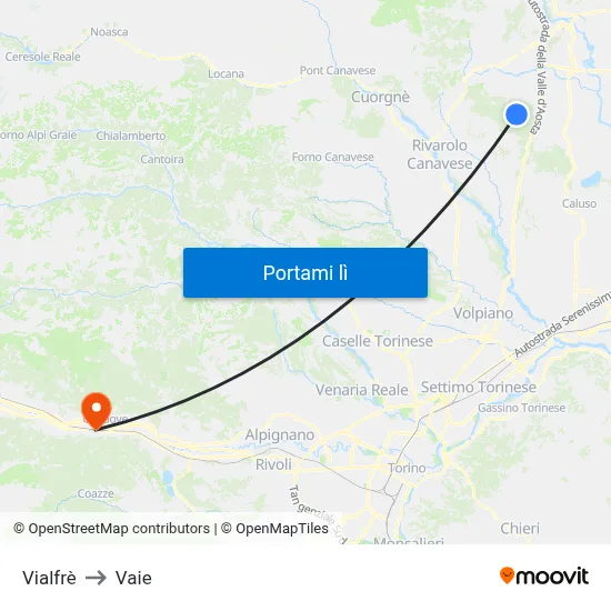 Vialfrè to Vaie map