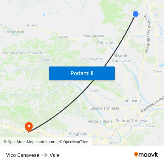 Vico Canavese to Vaie map