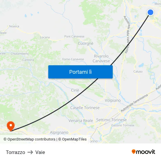 Torrazzo to Vaie map
