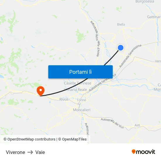 Viverone to Vaie map
