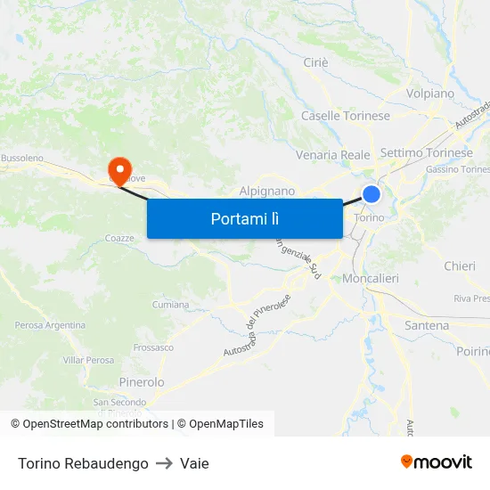 Torino Rebaudengo to Vaie map