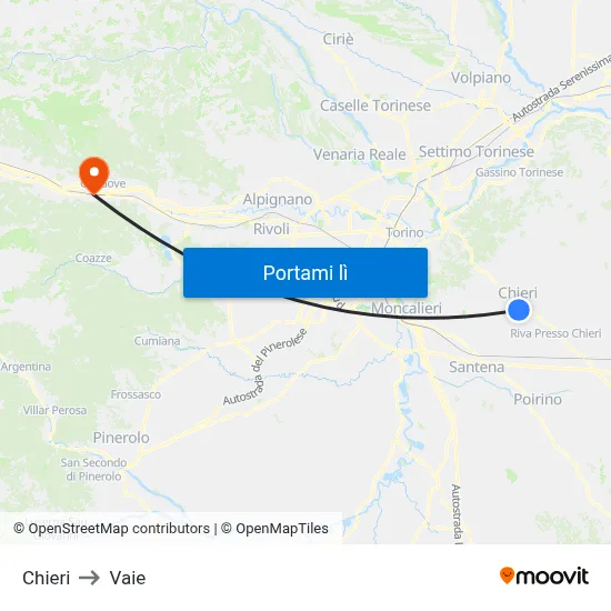 Chieri to Vaie map