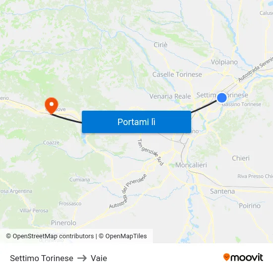 Settimo Torinese to Vaie map