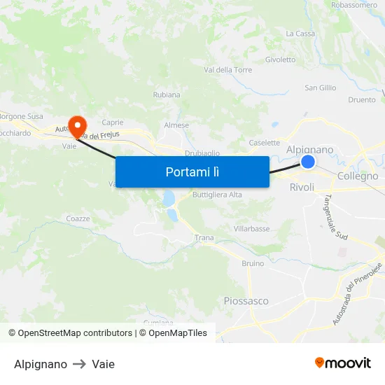 Alpignano to Vaie map