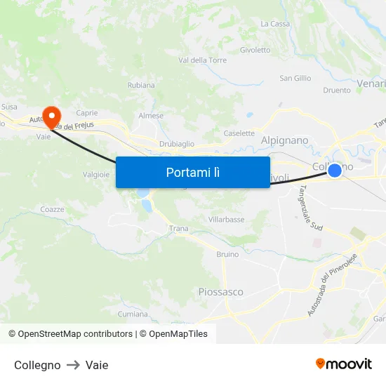Collegno to Vaie map