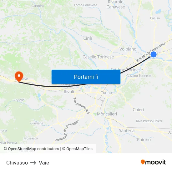 Chivasso to Vaie map