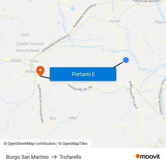 Borgo San Martino to Trofarello map