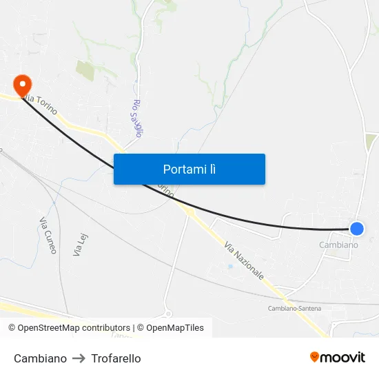 Cambiano to Trofarello map