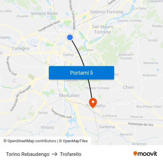 Torino Rebaudengo to Trofarello map