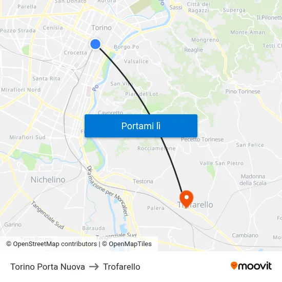 Torino Porta Nuova to Trofarello map