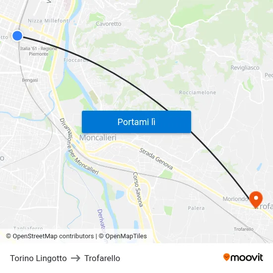 Torino Lingotto to Trofarello map