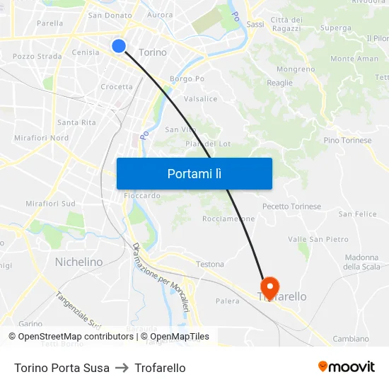 Torino Porta Susa to Trofarello map