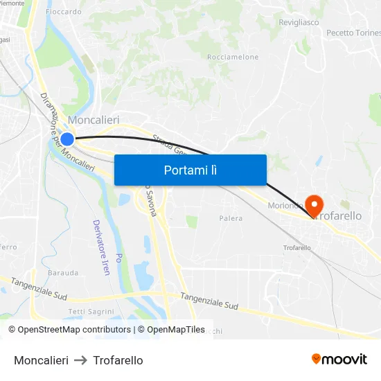 Moncalieri to Trofarello map