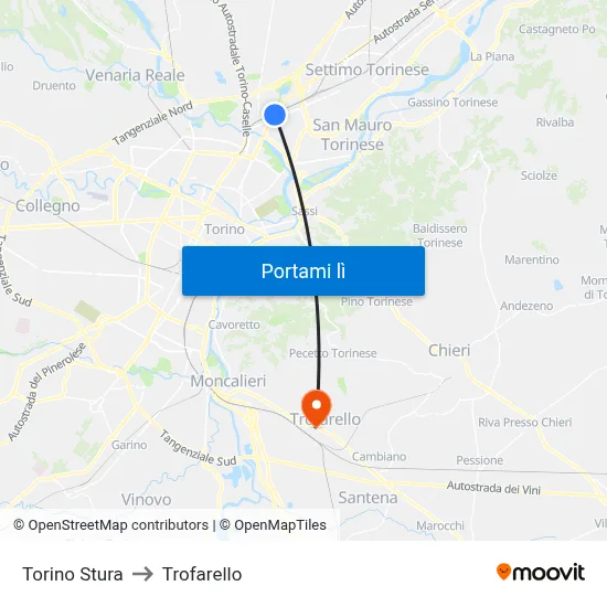 Torino Stura to Trofarello map