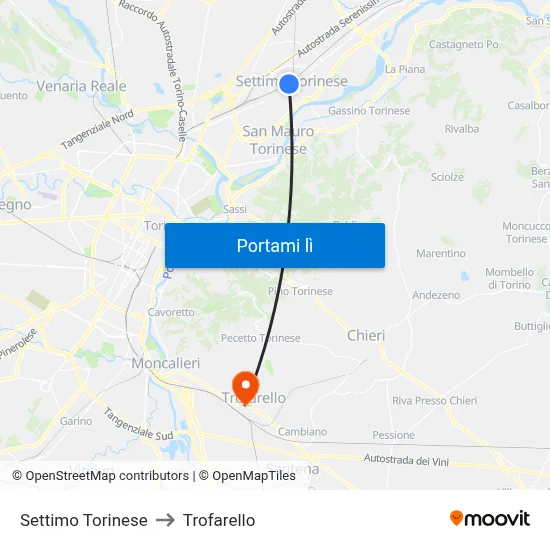 Settimo Torinese to Trofarello map