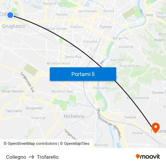 Collegno to Trofarello map