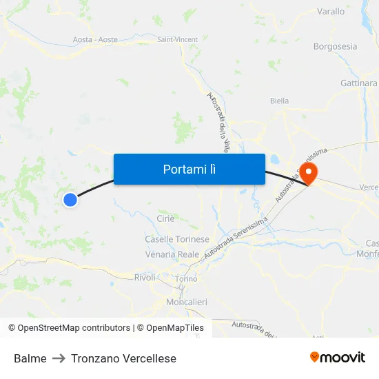 Balme to Tronzano Vercellese map