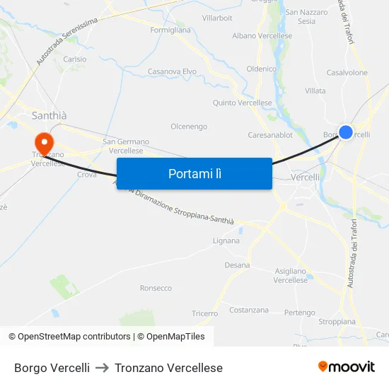 Borgo Vercelli to Tronzano Vercellese map