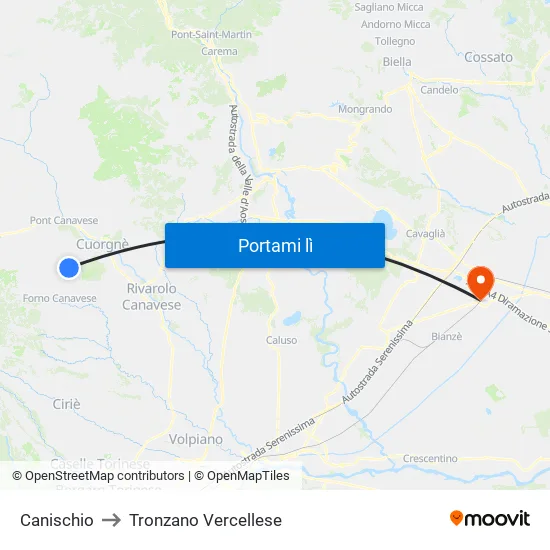 Canischio to Tronzano Vercellese map