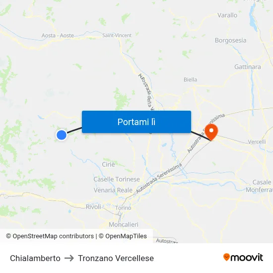 Chialamberto to Tronzano Vercellese map