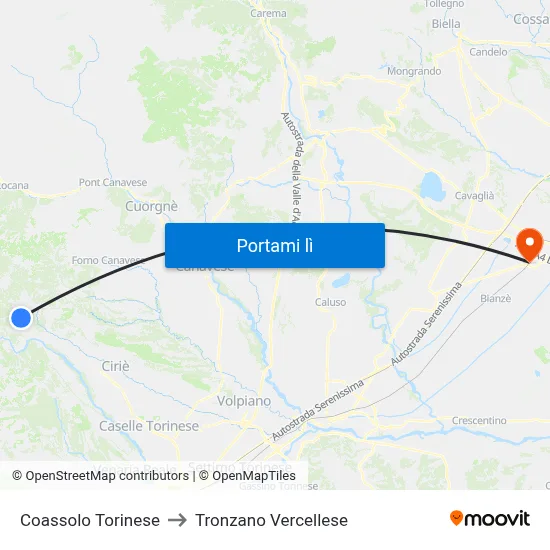 Coassolo Torinese to Tronzano Vercellese map
