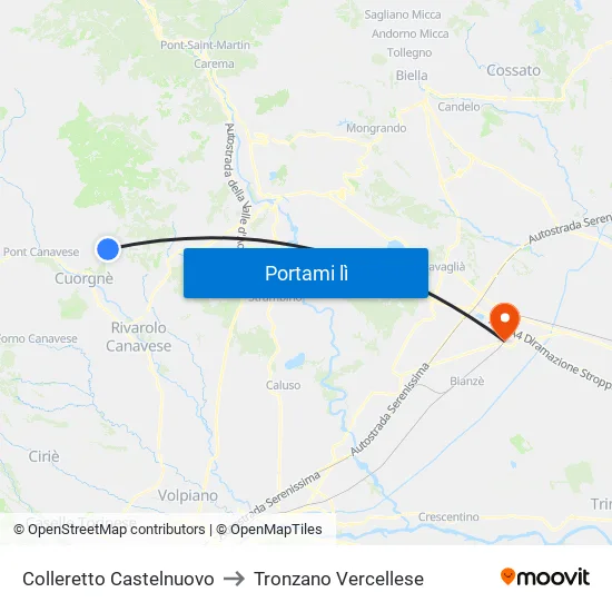 Colleretto Castelnuovo to Tronzano Vercellese map