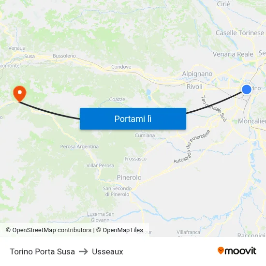 Torino Porta Susa to Usseaux map