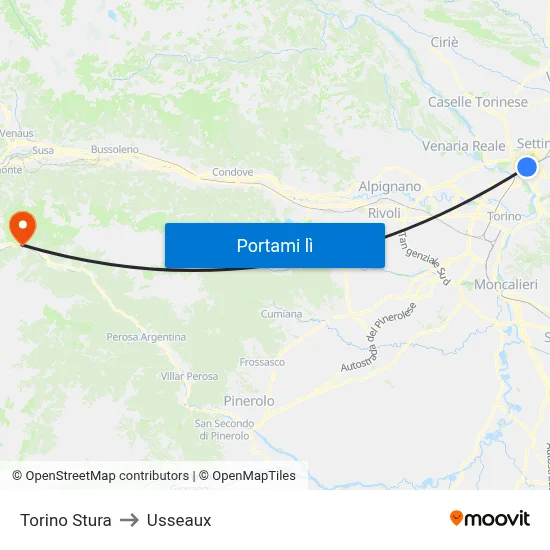 Torino Stura to Usseaux map