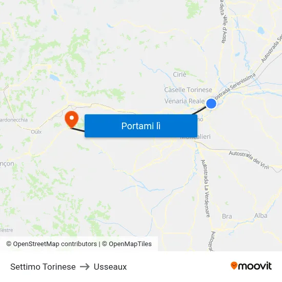 Settimo Torinese to Usseaux map