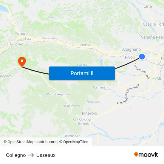 Collegno to Usseaux map