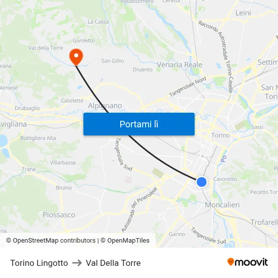 Torino Lingotto to Val Della Torre map