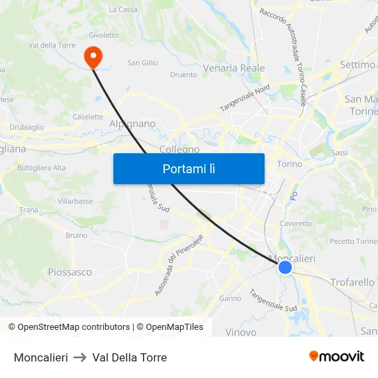 Moncalieri to Val Della Torre map