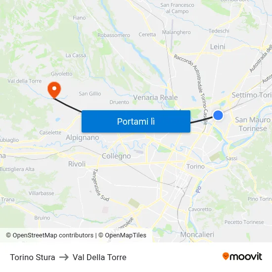 Torino Stura to Val Della Torre map
