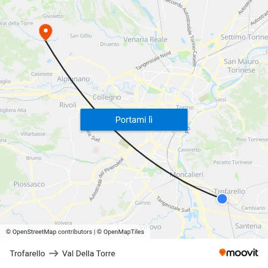 Trofarello to Val Della Torre map